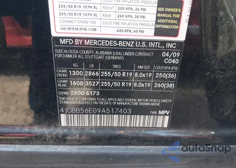 2009 Mercedes-Benz Ml 350 z USA, uszkodzony, nr VIN 4JGBB56E09A517403